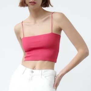 Zara Ribbed Pink Cami Crop Top
